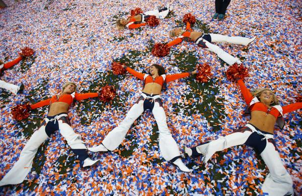 Denver Bronco cheerleaders, confetti angels?